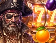Arte del casino de Pinnacle: pirata junto a una tragamonedas con sietes y frutas